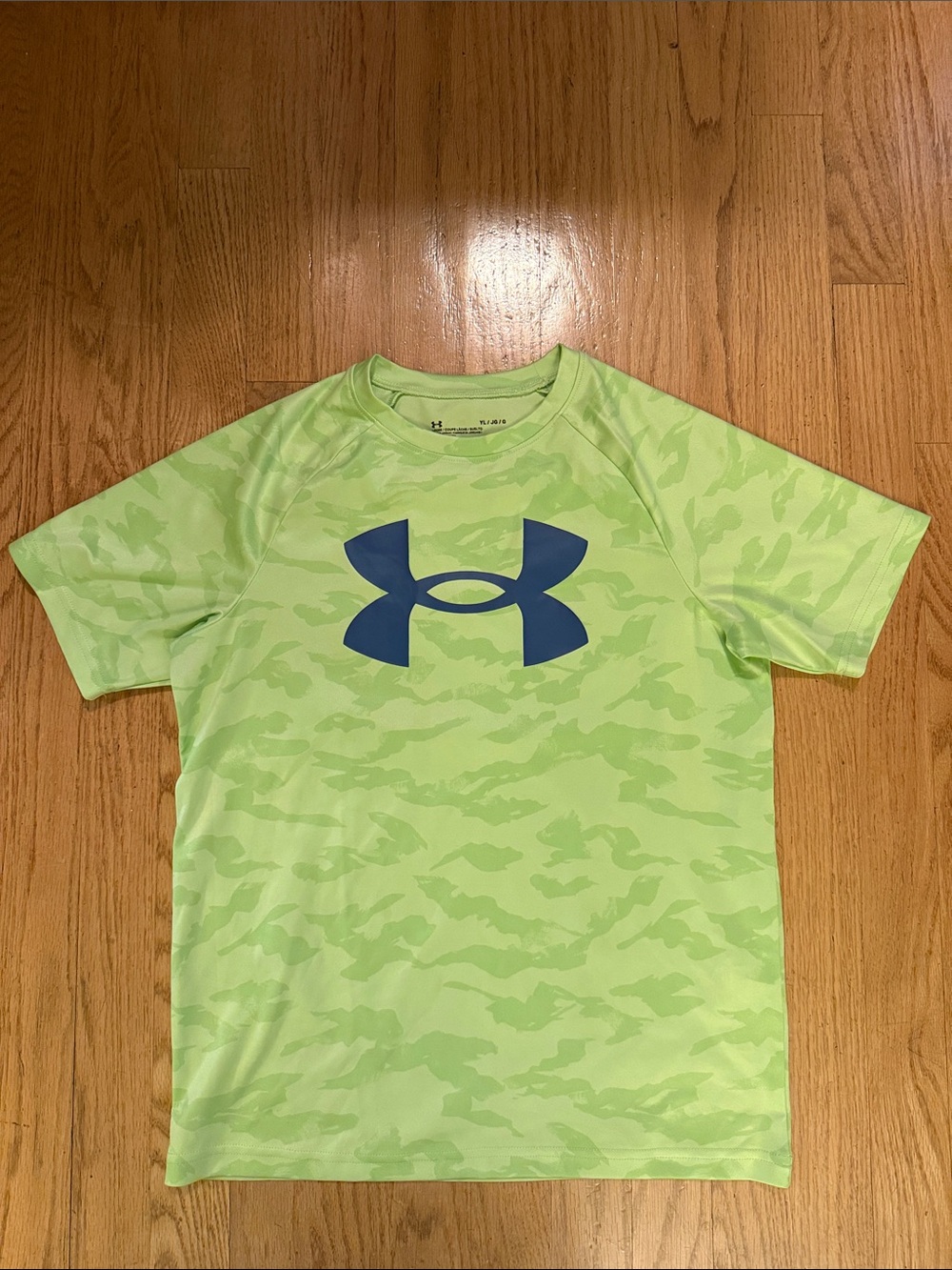 Under Armour Lime Green Camo Tee with Blue Logo